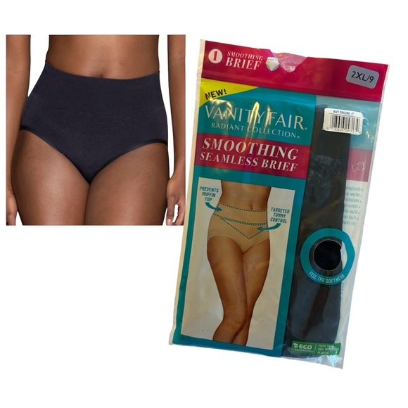 Vanity Fair Radiant Smoothing Seamless Panty Brief Ladies Sz 2XL/9 Black 1-Pack - Picture 1 of 11